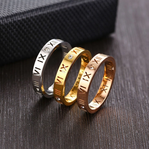 Edelstahl Römische Zahlen Ausgehöhlt Ring Für Damen Herren Eingelegt Strass Minimalistisch Band Galvanisiert Schmuck Fingerring