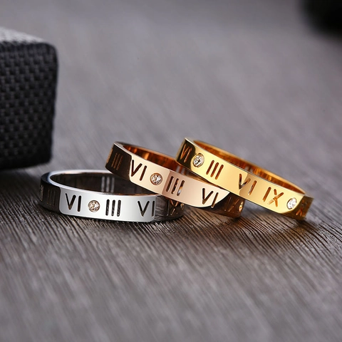 Edelstahl Römische Zahlen Ausgehöhlt Ring Für Damen Herren Eingelegt Strass Minimalistisch Band Galvanisiert Schmuck Fingerring