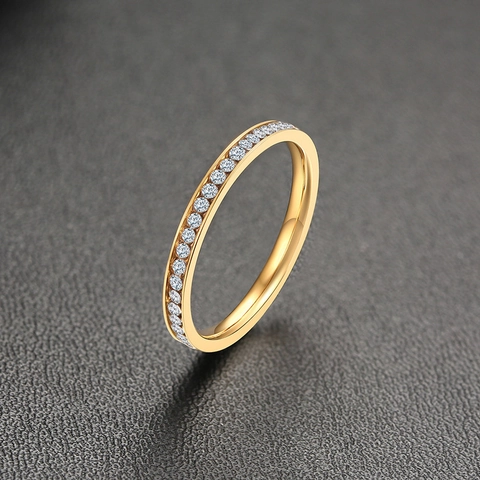 Anello in Acciaio Inossidabile Con Strass Per Donna Oro Color Acciaio Fascia Sottile Pavé Eternity Ring Gioielli Minimalisti Regalo