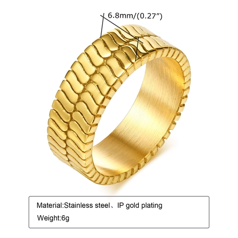 Mode Edelstahl Breites Band Ring 18K Vergoldet Schuppen Textur Geometrischer Schmuck Für Frauen Party Alltag Vintage Stil