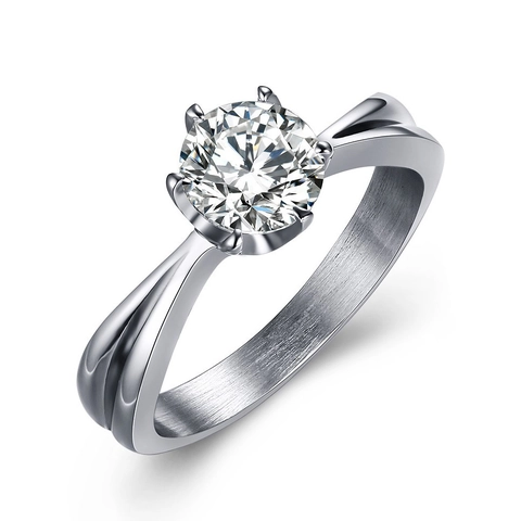 Anello in Acciaio Inossidabile con Strass da Donna Classico a Sei Griffe Rotondo Incastonato Gioielli per Matrimonio