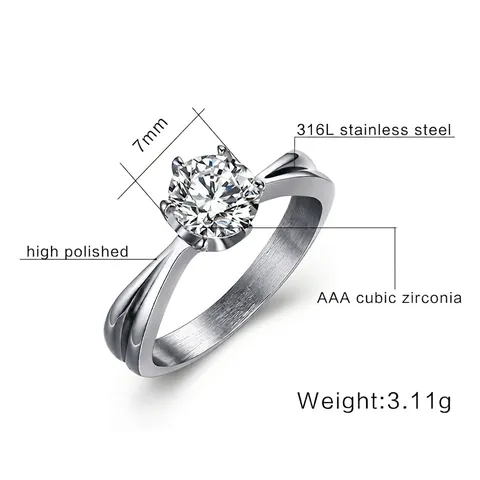 Anello in Acciaio Inossidabile con Strass da Donna Classico a Sei Griffe Rotondo Incastonato Gioielli per Matrimonio