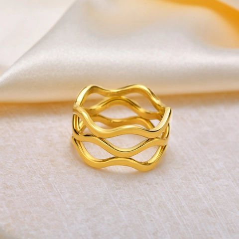 Minimalist Stainless Steel Wavy Ring Multi Layer Irregular Intertwined Band Fashion Hollow Out Three Ring Finger Jewelry For Women