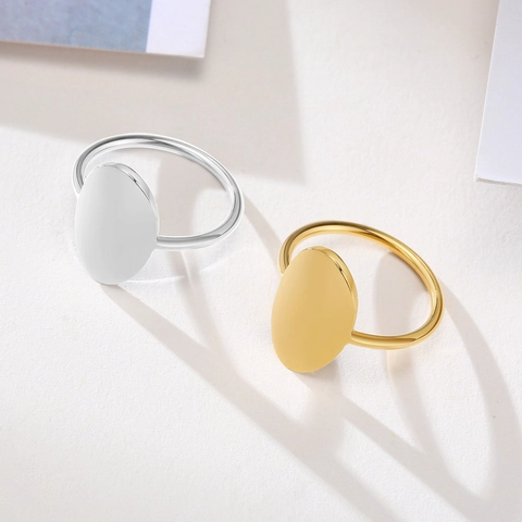 Minimalist Stainless Steel Oval Signet Ring For Women Geometric Gold Silver Plated Polished Smooth Finger Ring Fashion Jewelry