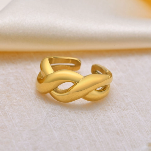 Fashion Stainless Steel Open Twist Knot Ring For Women Gold Plated Adjustable Minimalist Infinity Geometric Finger Ring Trendy Jewelry