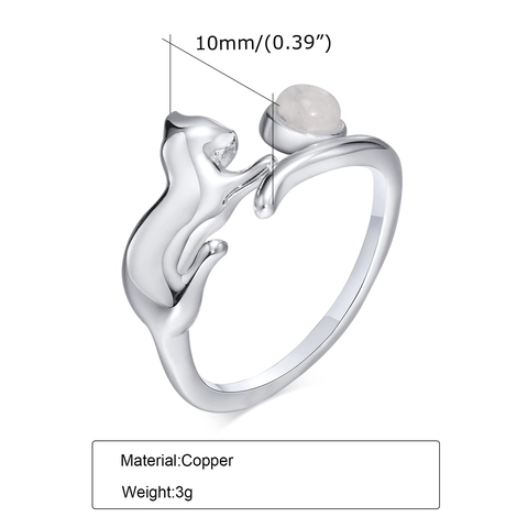 Verstellbarer Kupfer Katzen Ring Mit Mondstein Silber Ton Minimalistisch Kätzchen Tier Fingerring Mode Schmuck Für Damen Dating Geschenk