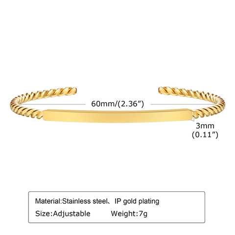 Damen Edelstahl Gedrehter Armreif Gold Vergoldet Verstellbar Polierte Bar Minimalistischer Modeschmuck Armband