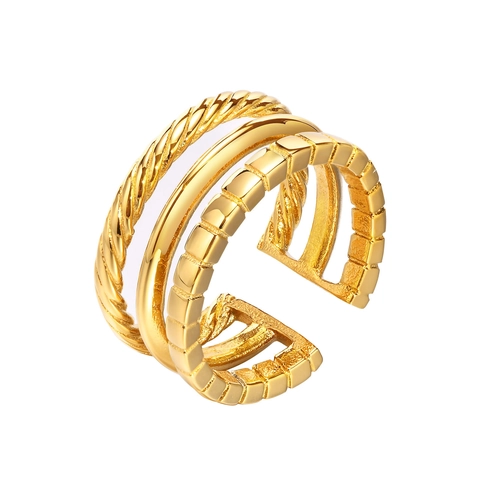 Minimalistischer Edelstahl Offener Ring Für Damen Vergoldet Geometrischer Dreilagiger Verstellbarer Modeschmuck Fingerring