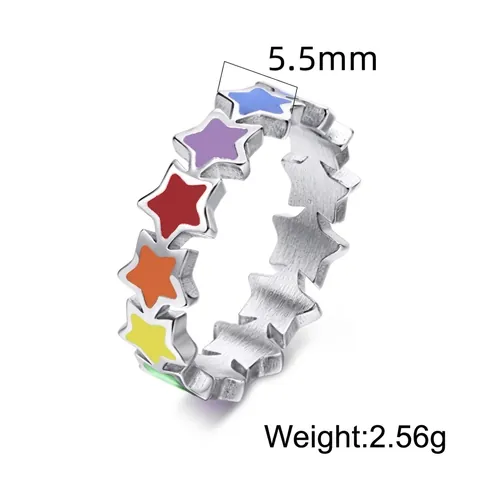Anello a Stella in Smalto Arcobaleno in Acciaio Inossidabile per Donna Fascia Multi Stella Cava Colorata Gioielli di Tendenza
