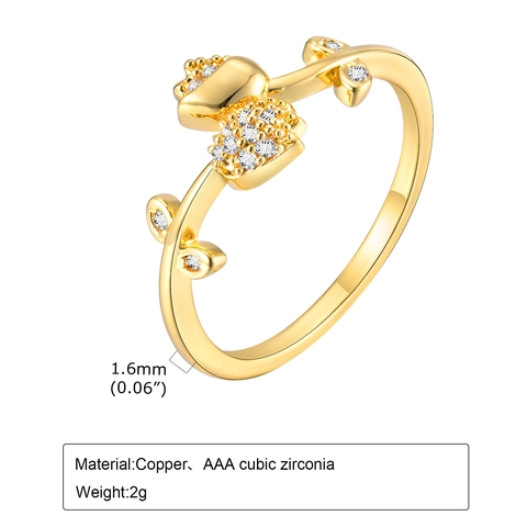 Anello Aperto a Ramo di Tulipano Retrò Francese per Donna Rame Regolabile Placcato Oro 18K AAA Zirconia Anello di Fiori Gioielli