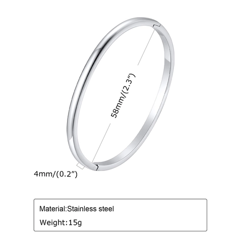 Bracciale Rigido Semplice in Acciaio Inossidabile Minimalista per Donna Lucidato a Specchio Apertura a Cerniera Argento Gioielli