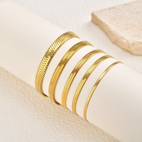Bracciale a Catena Piatta a Spina di Pesce in Acciaio Inossidabile per Uomo Donna Placcato Oro Argento Regolabile Gioielli Minimalisti