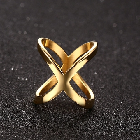 Anello Minimalista in Acciaio Inossidabile Placcato Oro per Donna Unico Anello Aperto Regolabile Incrociato Geometrico a Forma di X Gioielli di Moda