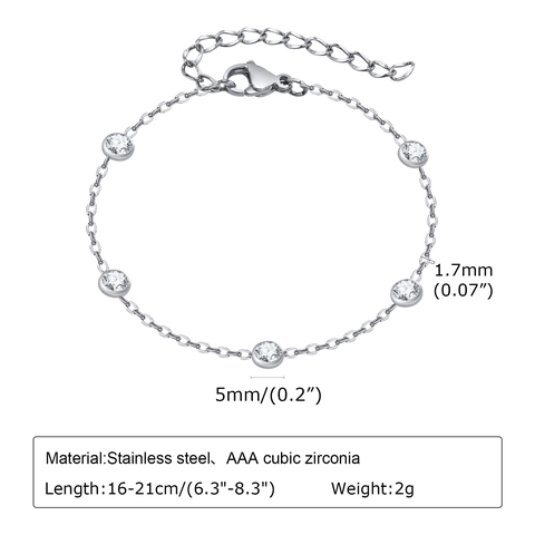 Bracciale Minimalista in Acciaio Inossidabile Con Pietre in Zirconia AAA Elegante Bracciale a Catena Regolabile Gioielli Regalo per Donna