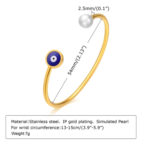 Edelstahl Böser Blick Künstliche Perle Offener Armreif Für Damen Gold Silber Verstellbares Minimalistisches Ethno Manschettenarmband