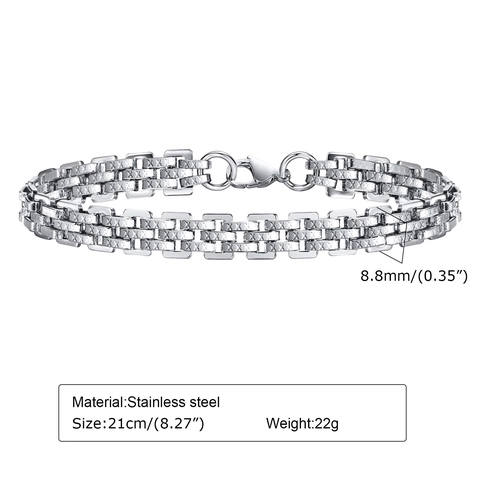 Bracciale a Catena in Acciaio Inossidabile da Uomo Stile Industriale Lucidato a Maglie Rettangolari Gioielli Moda Pendolare