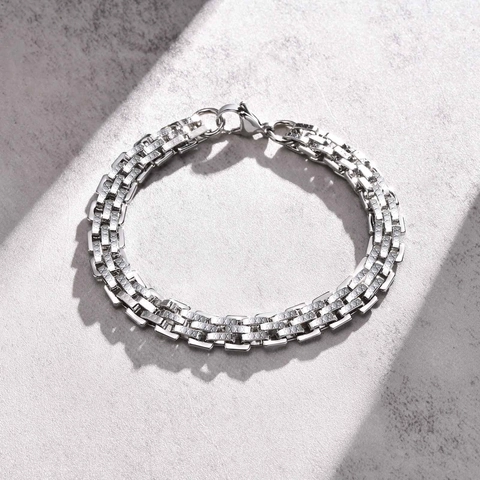 Bracciale a Catena in Acciaio Inossidabile da Uomo Stile Industriale Lucidato a Maglie Rettangolari Gioielli Moda Pendolare