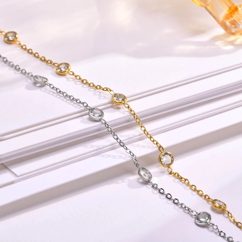 Bracciale Minimalista in Acciaio Inossidabile Con Pietre in Zirconia AAA Elegante Bracciale a Catena Regolabile Gioielli Regalo per Donna