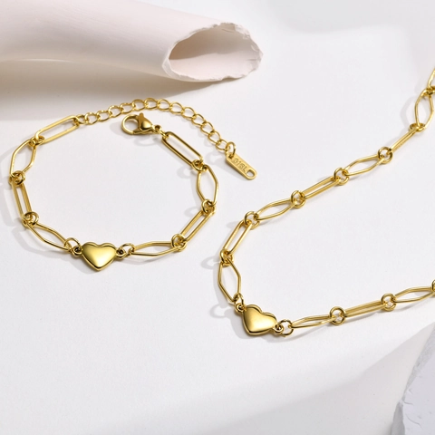 Fashion Stainless Steel Heart Pendant Necklace For Women Gold Plated Paperclip Chain Trendy Minimalist Jewelry Necklace