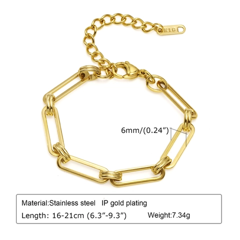 Pulsera de Cadena de Clip Minimalista de Acero Inoxidable para Mujer Chapado en Oro de 18K Pulsera Ajustable de Eslabones Rectangulares Joyería de Regalo