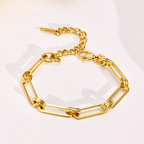 Pulsera de Cadena de Clip Minimalista de Acero Inoxidable para Mujer Chapado en Oro de 18K Pulsera Ajustable de Eslabones Rectangulares Joyería de Regalo