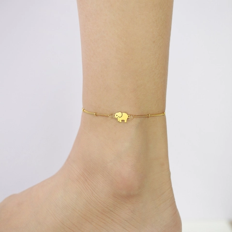 Cavigliera con Ciondolo Elefante in Acciaio Inossidabile Minimalista Oro Argento Placcato Catena Satellite Gioielli per Piedi Regolabili Donna