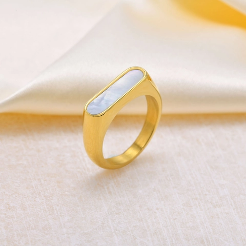 Minimalistischer Edelstahl Ring Für Damen Vergoldet Geometrisch Muschel Emaille Einlage Mode Fingerring Schmuck Zubehör