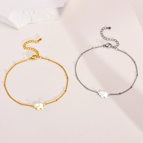 Cavigliera con Ciondolo Elefante in Acciaio Inossidabile Minimalista Oro Argento Placcato Catena Satellite Gioielli per Piedi Regolabili Donna