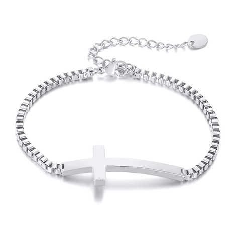 Pulsera Minimalista de Cadena de Caja con Colgante de Cruz de Acero de Titanio para Mujer Joyería de Moda Galvanizada Ajustable Pulida