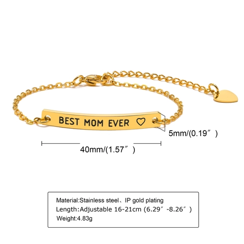 Bracciale Con Ciondolo a Cuore Inciso Best Mom Ever Per Donna Placcato in Oro Acciaio Inossidabile Regolabile ID Curva Piastra Catena Gioielli Regalo