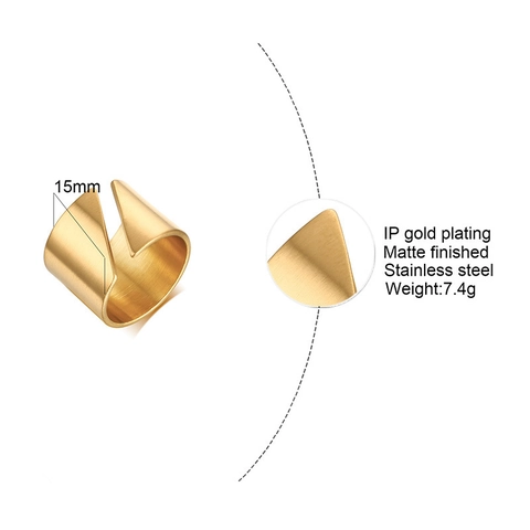 Anello Aperto Smussato in Acciaio Inossidabile Minimalista per Donna Placcato Oro Opaco Anello Geometrico Largo Hip Hop Gioielli