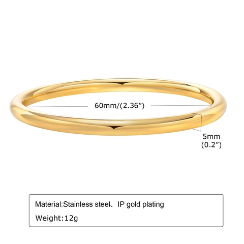 Minimalist Stainless Steel Bangle Bracelet High Polished Solid Round Plain Jewelry For Women Classic Elegant Style