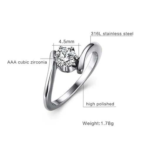 Anello Solitario in Acciaio Inossidabile 316L con Zirconia per Donna Design Bypass Semplice Gioielli Moda per Matrimonio