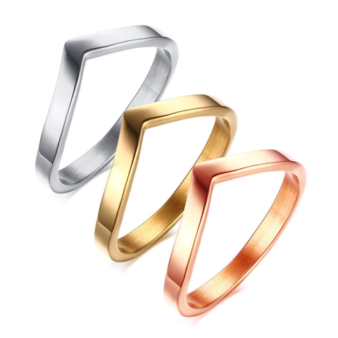 Minimalist V Shape Titanium Steel Ring High Polished IP Gold Plated Chevron Finger Ring For Women Daily Jewelry Accessory