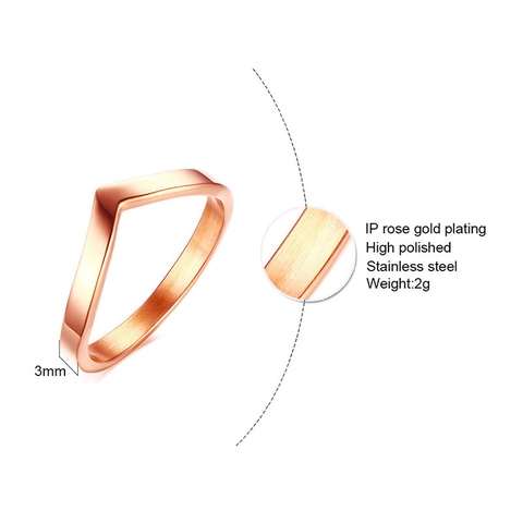 Minimalist V Shape Titanium Steel Ring High Polished IP Gold Plated Chevron Finger Ring For Women Daily Jewelry Accessory