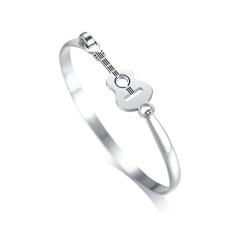 Minimalist Stainless Steel Guitar Bangle For Women Music Theme Music Lover Gift Silver Polished Hollow Musical Jewelry Bangle