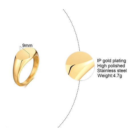 Minimalist Stainless Steel Oval Signet Ring For Women Men Smooth Gold Black Silver Color High Polished Finger Ring Jewelry