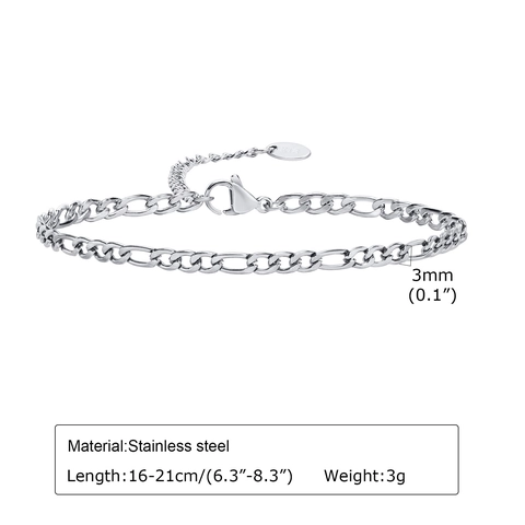 Pulsera de Cadena Figaro de Acero Inoxidable de Moda para Mujer Elegante Pulsera de Eslabones Ajustable Joyería Regalo
