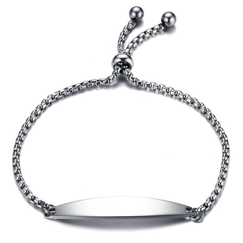 Pulsera Ajustable de Acero de Titanio con Barra ID para Mujer Minimalista Pulido Placa Curvada Cadena de Caja Joyería Regalo