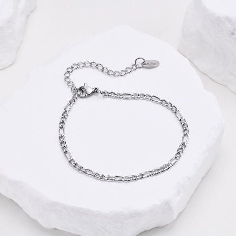 Pulsera de Cadena Figaro de Acero Inoxidable de Moda para Mujer Elegante Pulsera de Eslabones Ajustable Joyería Regalo