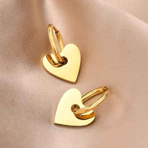 Orecchini a Cerchio a Cuore in Acciaio Inossidabile per Donna Placcati in Oro Lucido Pendenti a Cuore Gioielli di Moda Romantici