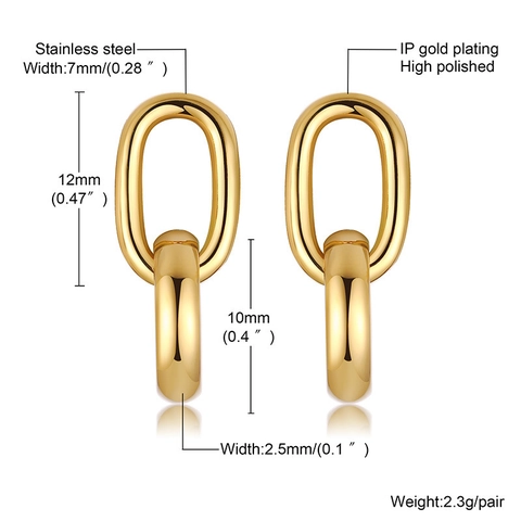 Orecchini Pendenti in Acciaio Inossidabile con Doppio Cerchio Intrecciato da Donna Lucidati IP Placcati in Oro