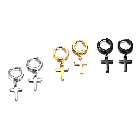Pendientes de Aro con Cruz de Acero Inoxidable Unisex Punk Minimalista Religioso Colgante de Cruz Joyería de Moda Geométrica