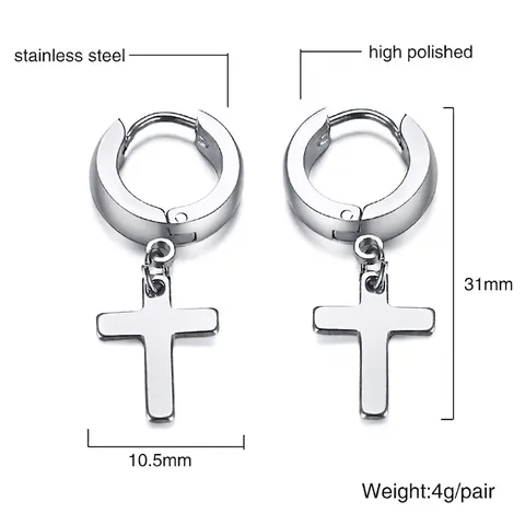 Pendientes de Aro con Cruz de Acero Inoxidable Unisex Punk Minimalista Religioso Colgante de Cruz Joyería de Moda Geométrica