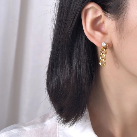 Edelstahl Herz Zirkonia Kette Tropfen Ohrringe IP Gold Plattiert Schicke Hängeohrringe Für Damen Schmuck Geschenk