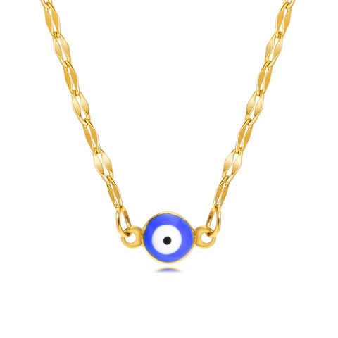 Minimalist Stainless Steel Evil Eye Pendant Necklace For Women Gold Plated Blue Round Charm Adjusted Chain Fashion Jewelry