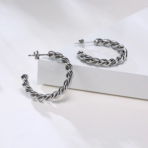 Pendientes de Aro Minimalistas de Acero Inoxidable con Cuerda Retorcida para Mujer Pendientes Geométricos en C Moda Joyería