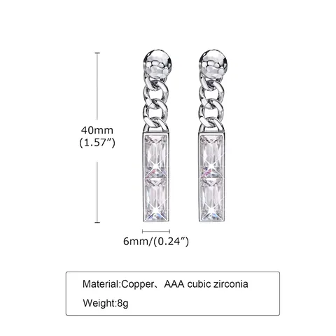 Fashion Copper Zirconia Long Drop Earrings Geometric Chain Silver Color Dangle Earring For Women Jewelry Accessories
