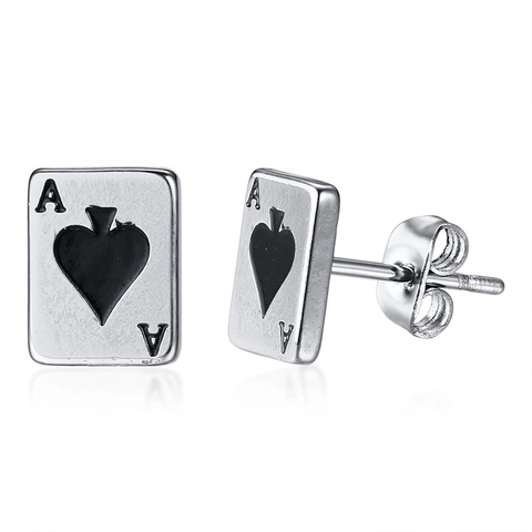 Ace of Spades Stainless Steel Poker Stud Earrings For Women Men Punk Vintage Silver Black Card Earrings Fashion Jewelry