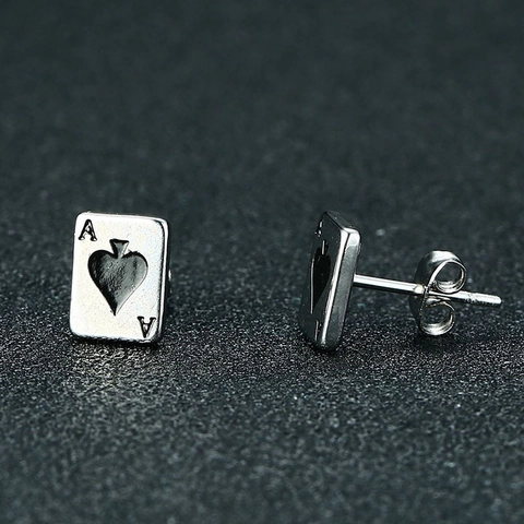 Ace of Spades Stainless Steel Poker Stud Earrings For Women Men Punk Vintage Silver Black Card Earrings Fashion Jewelry
